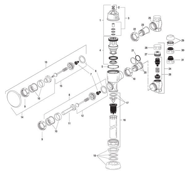 Sloan Naval Flushometer Parts Breakdown
