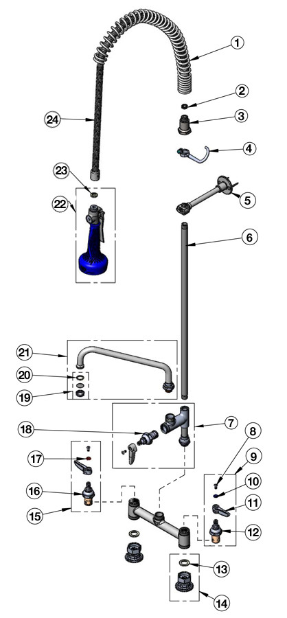 T&S Brass B-0123-A-B08 Series Pre-Rinse Parts Breakdown