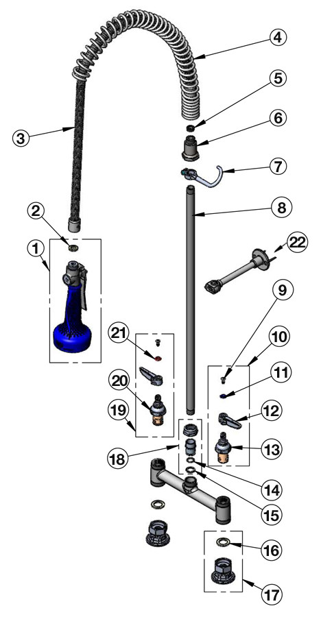 T&S Brass B-0123-B08 Series Pre-Rinse Parts Breakdown