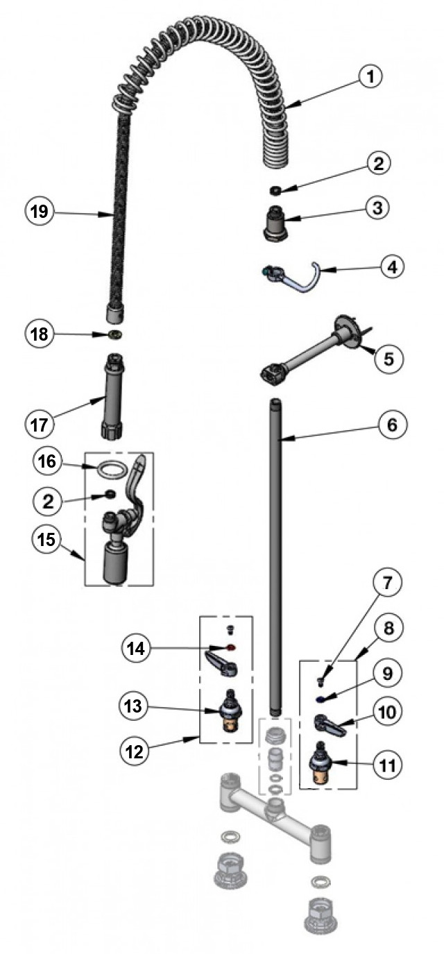 T&S Brass Spring-Hose Low-Flow Pre-Rinse Parts Breakdown