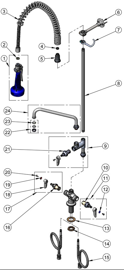 T&S Brass B-0113-A-08 Series Pre-Rinse Parts Breakdown