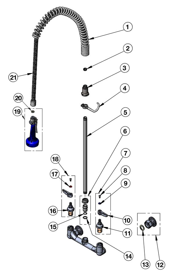 T&S Brass B-0133-B08 Series Pre-Rinse Parts Breakdown