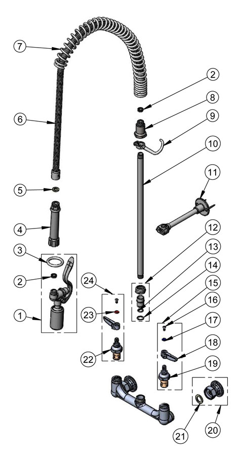 T&S Brass B-0133-BC Series Pre-Rinse Parts Breakdown
