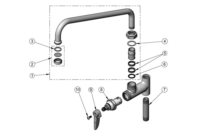 T&S Brass B-0156 12" Add-On Faucet Parts Breakdown