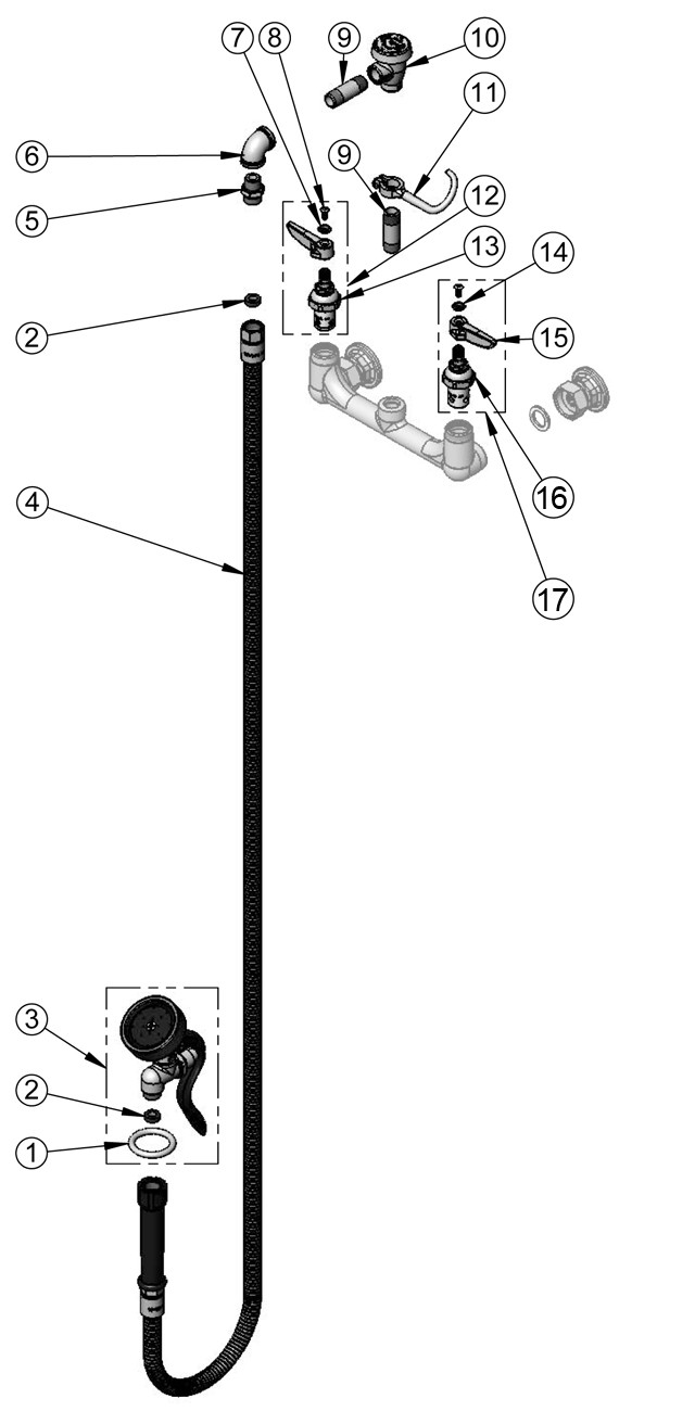 T&S Brass B-0167 Wall Mount Spray Hose Parts Breakdown