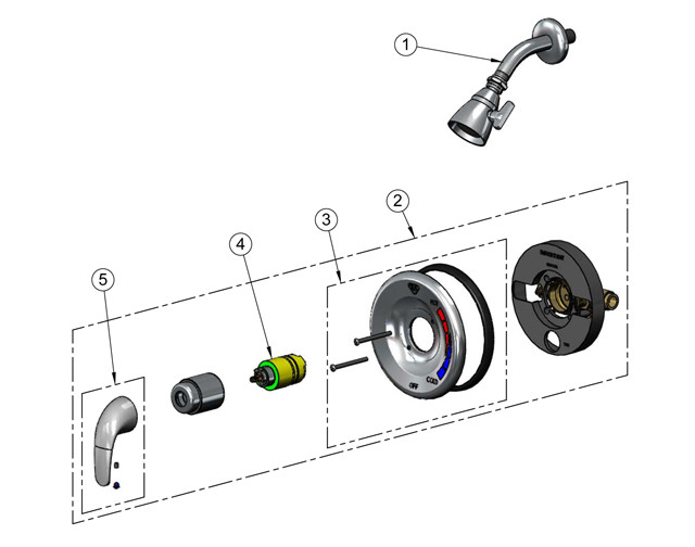 T&S Brass B-3201 Shower Valve Parts Breakdown
