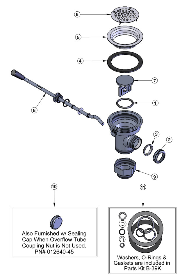 T&S Brass Twist Waste Less Overflow Parts Breakdown