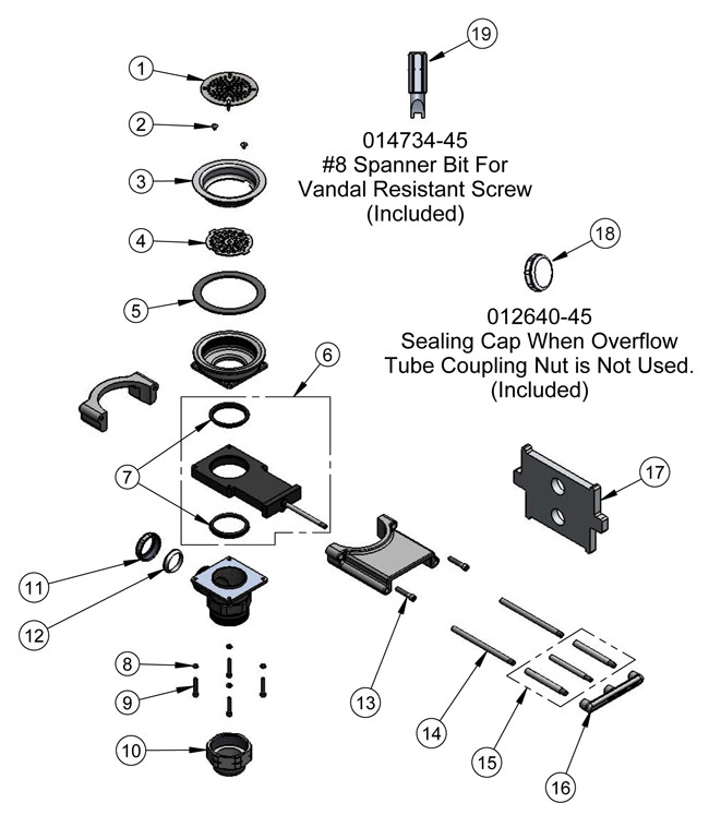T&S Brass Modular Waste Less Overflow Parts Breakdown