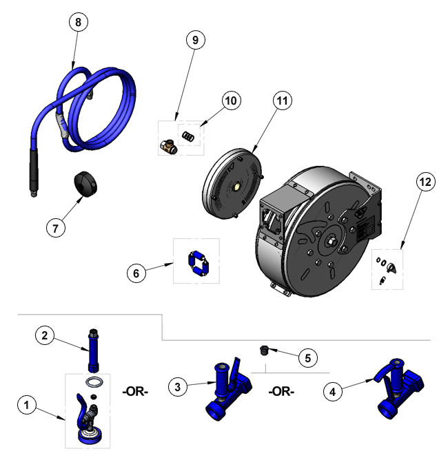 T&S Brass Hose Reel B-7122-C Series Parts Breakdown