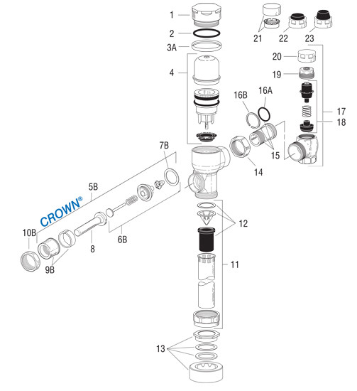 Sloan Crown Flushometer Parts Breakdown