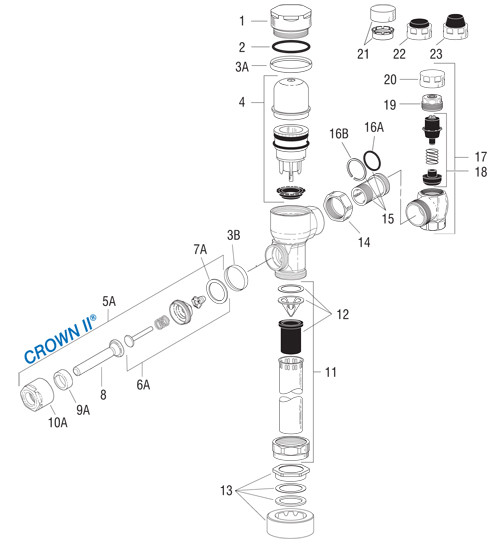 Sloan Crown II Flushometer Parts Breakdown