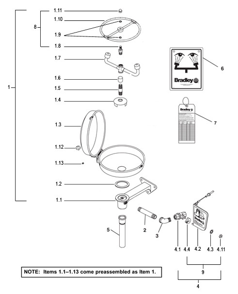 Bradley S19-220DCR Parts Breakdown