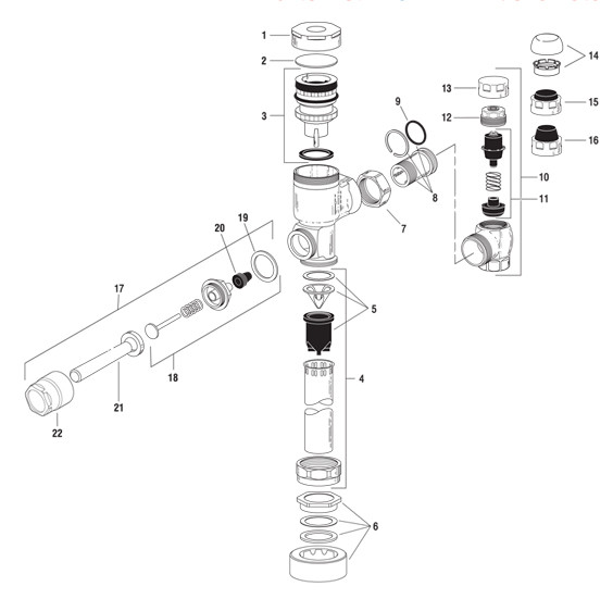 Sloan GEM 2 Flushometer Parts Breakdown