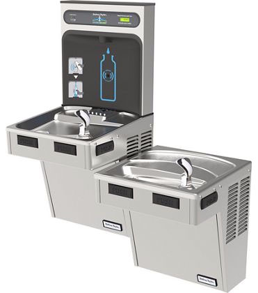 Halsey Taylor HydroBoost HTHB-HACDBL-WF-SS Filtered NON-REFRIGERATED Stainless Steel Dual Drinking Fountain with Bottle Filler