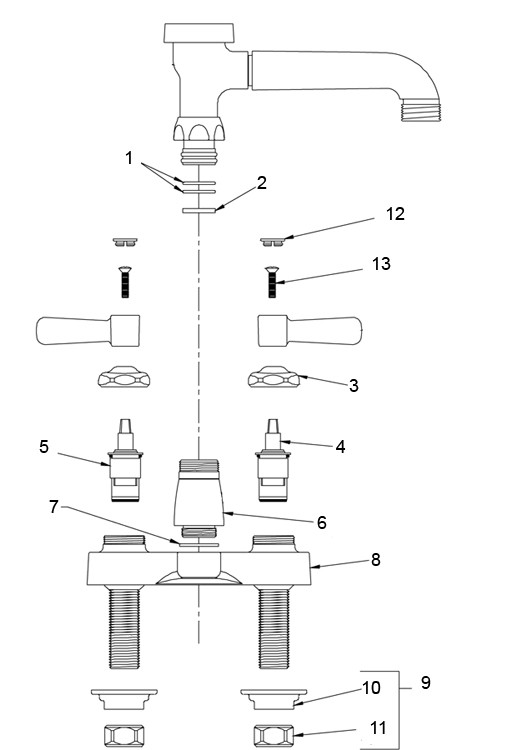 Zurn Z812 4" Centerset Faucet (Vacuum Breaker Spouts) Parts Breakdown