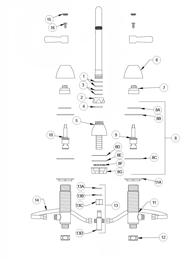 Zurn Z831A1 Widespread Gooseneck Faucet Parts Breakdown 