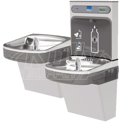 Elkay EZH2O LZSTLDDWSVRSK Filtered Stainless Steel NON-REFRIGERATED Dual Drinking Fountain with Bottle Filler and Vandal-Resistant Bubbler