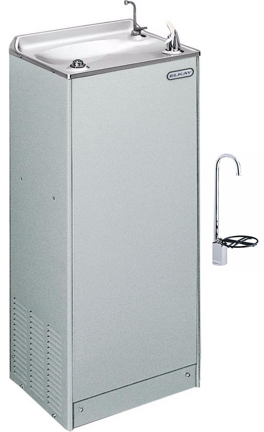 Elkay EFHA8SFP1Z Stainless Steel Drinking Fountain with Glass Filler, Foot Pedal and Hot Water Tap