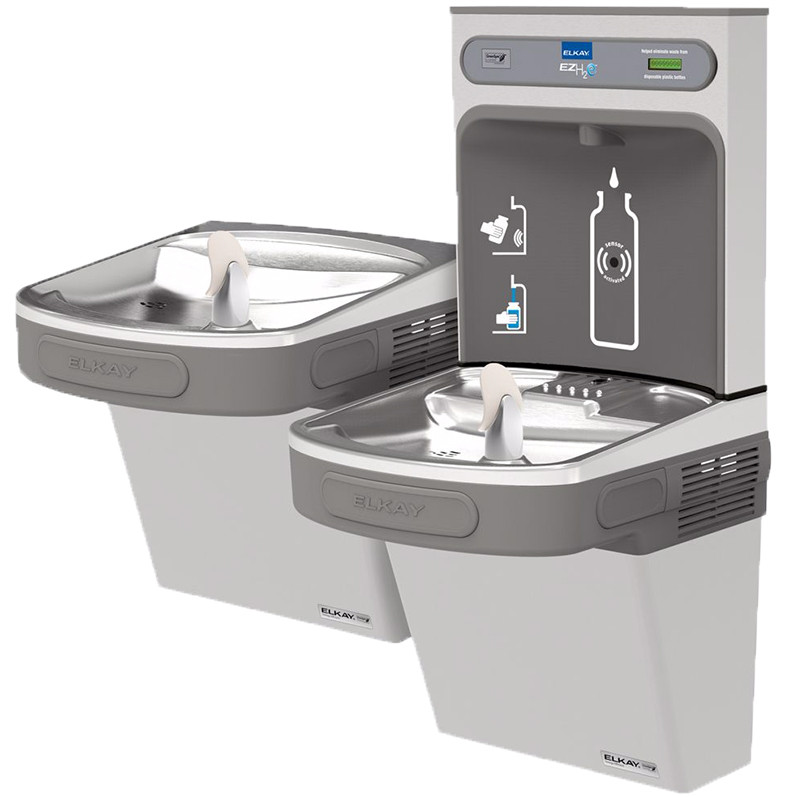 Elkay EZH2O LZSTLG8WSSK GreenSpec Filtered Stainless Steel Dual Drinking Fountain with Bottle Filler