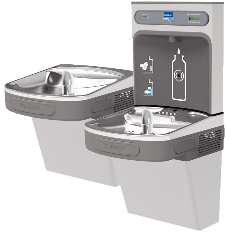 Elkay EZH2O LZSTLDDWSVRSK Filtered Stainless Steel NON-REFRIGERATED Dual Drinking Fountain with Bottle Filler and Vandal-Resistant Bubbler