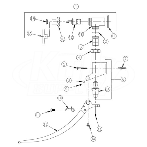 Zurn Z85100-WM Single Foot Pedal Valve Parts Breakdown