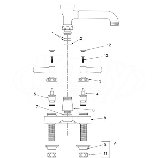 Zurn Z812 4" Centerset Faucet (Vacuum Breaker Spouts) Parts Breakdown