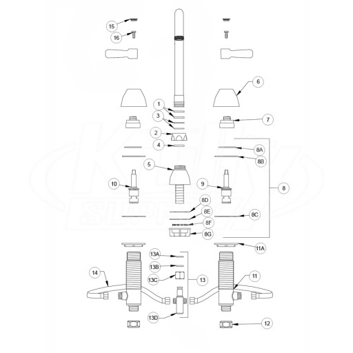 Zurn Z831A1 Widespread Gooseneck Faucet Parts Breakdown 