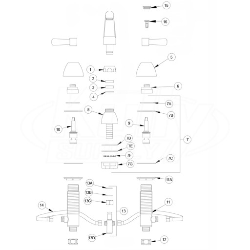 Zurn Widespread Swing Spout Faucet Parts Breakdown 