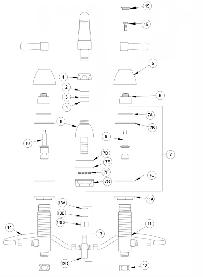 Zurn Widespread Swing Spout Faucet Parts Breakdown 