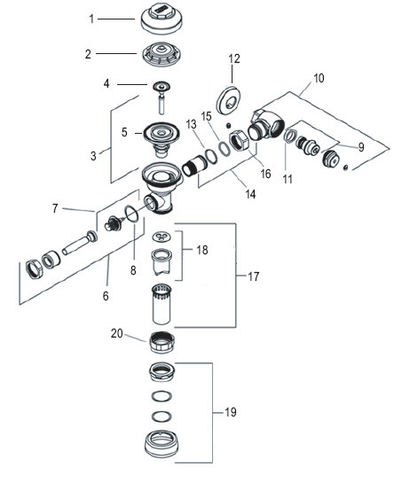 Zurn AquaFlush Flush Valve Parts Breakdown